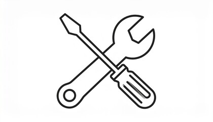 Crossed wrench and screwdriver icon, symbol for repair, tools, and maintenance services in a simple outline style
