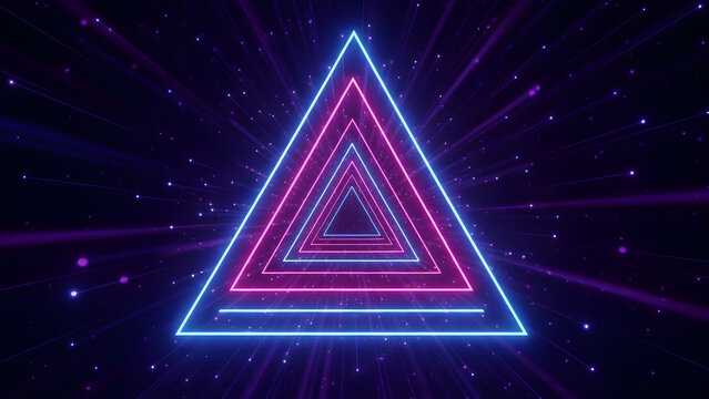 Infinite neon triangle tunnel with blue and pink lights - Powered by Adobe