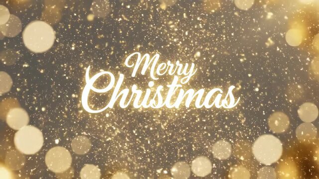 Golden sparkling particles explosion with bokeh effect and letter m on dark background, abstract festive celebration background merry christmas