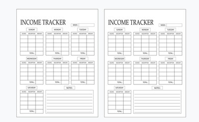income tracker book interior notebook design