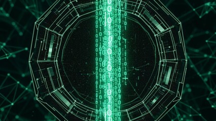 Green Binary Code Flowing Through Digital Tunnel