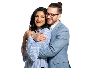 Happy couple embracing affectionately isolated on transparent background