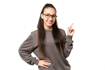 Young Arabian woman over isolated chroma key background showing and lifting a finger in sign of the best