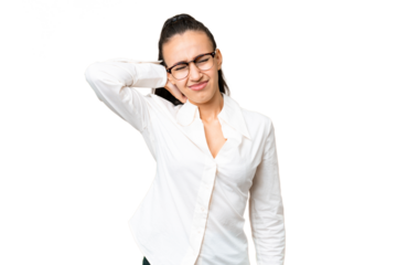 Young Arabian woman over isolated chroma key background with neckache