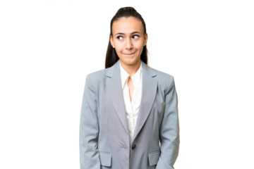 Young Arabian woman over isolated chroma key background having doubts while looking up