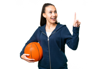 Young Arabian woman over isolated chroma key background playing basketball and having an idea