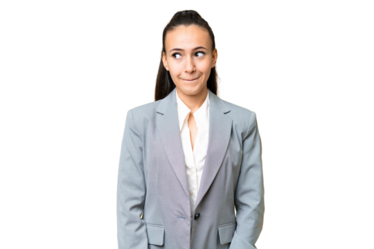 Young Arabian woman over isolated chroma key background having doubts while looking up