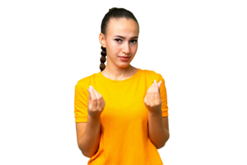 Young Arab woman over isolated background making money gesture but is ruined