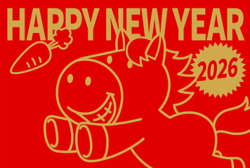2026年午年　年賀状テンプレート（馬のキャラクターL）