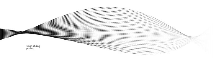 Naklejka na ściany i meble Wave of flowing vanishing particles vector abstract background, curvy lines dots in motion relaxing illustration, smoke like image.