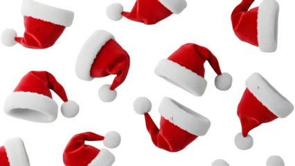 Seamless pattern of festive red santa hats falling