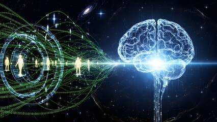 Stunning conceptual visualization of human data streams powering advanced artificial intelligence and digital consciousness