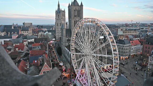 Christmas Market in Ghent from Above