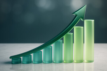 Green Futuristic 3D Growth Visualization for Business Metrics and Financial Rise