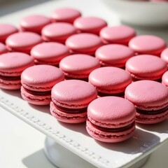 Fototapeta premium Platter of Delicate Pink Raspberry Macarons