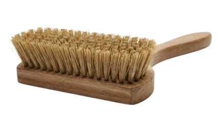 Wooden Cleaning Brush: A close-up view of a sturdy wooden brush with coarse bristles, designed for effective cleaning and scrubbing. A symbol of cleanliness.