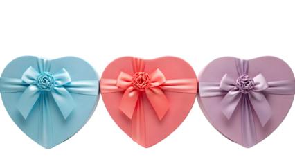 Three heart shaped gift boxes with ribbon bows
