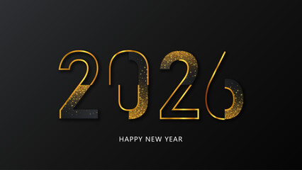 Luxury New Year 2026 Banner Gold Glitter Typography Design