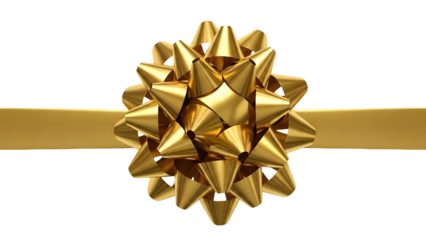 Golden gift bow with ribbon on black background