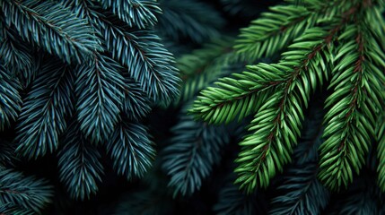 Creative evergreen tree branches creating a nature Christmas concept with a flat lay look, captured in a high quality realistic seasonal aesthetic