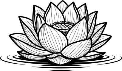 Obraz premium enlightened petals sacred lotus, rising above, rendered in serene line art, isolated on transparent background
