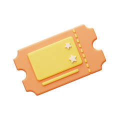 Orange and yellow 3d ticket with stars perfect for events concerts or raffles on a transparent background