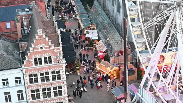 Christmas Market in Ghent from Above