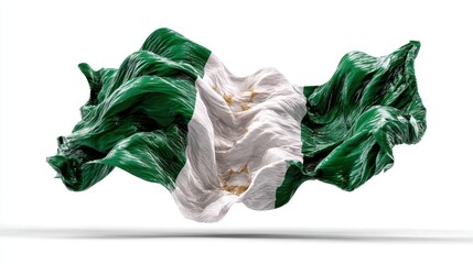 3d render of shiny Nigeria flag waving on a white background, high quality realistic banner of the Federal Republic of Nigeria for independence day