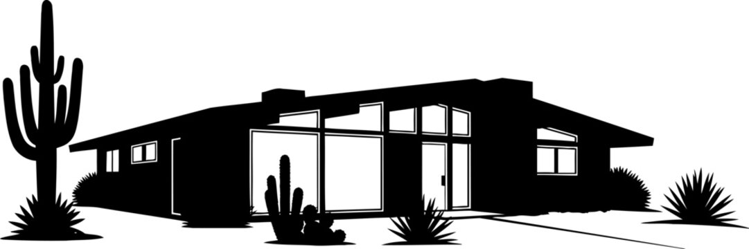 palm springs dream iconic midcentury architecture rooted in the desert landscape, isolated on transparent background