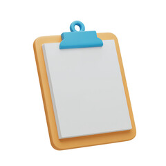 3d rendered clipboard with blank paper and blue clip perfect for notes and documents transparent background