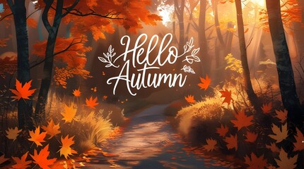 &ldquo;Warm Autumn Forest Greeting Card with Falling Leaves&rdquo;