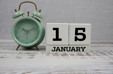 Wooden Calendar Showing the Date of January 15th. Day 15 of January month