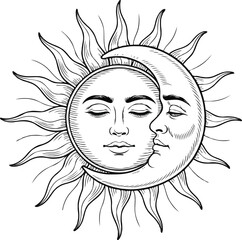 Magic & Celestial Line Art Bundle – Mystical Sun Moon Hand Crystal T-Shirt Designs