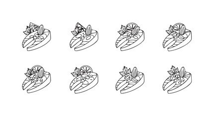 Collection of hand drawn artistic cakes decorated with berries and frosting sketch vector