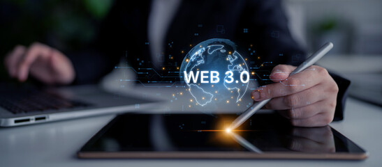 Concept of Web 3.0, the next generation of the internet. This technology represents a decentralized global network built on blockchain, enabling new digital experiences. Fermion