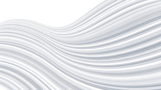 Elegant flowing wave pattern featuring a smooth gradient of white and soft grey tones, creating a modern and clean abstract background design with dynamic curves and rhythmic lines