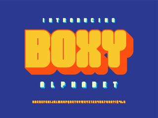 Vector of stylized chunky display alphabet design with uppercase, numbers and symbols