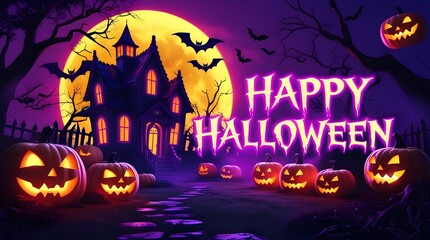 &ldquo;Spooky Halloween Night with Glowing Jack-O&rsquo;-Lanterns and Haunted House&rdquo;
