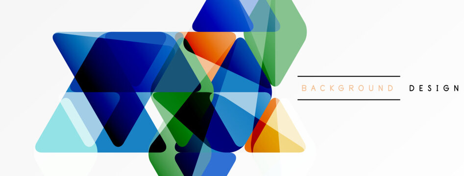 Abstract geometric shapes overlap, creating vibrant colorful design. White background provides clean contrast. Modern visual element.