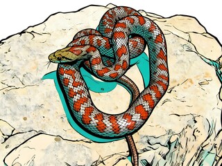 European rat snake coiled stones illustration