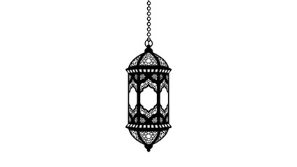 A detailed black and white illustration of an ornate hanging lantern with intricate patterns. © Afi