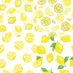 A collection of seamless citrus patterns. A set of lemons in a minimalist style.