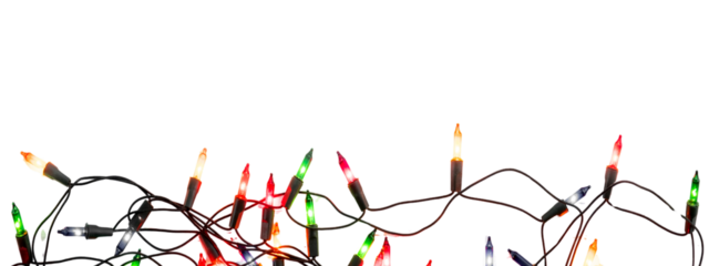 Multicolored String Lights Illuminating a Dark Setting on a transparent background