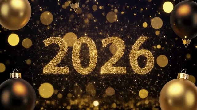 Glittering New Year's Greeting for 2026: A captivating glimpse into the forthcoming year, presented with elegant gold baubles and an effervescent touch. 