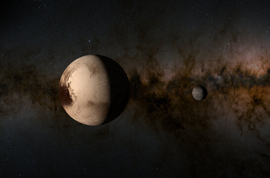 Pluto with charon - closeup view 3d illustration