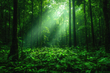 Fototapeta premium Tropical Rainforest Flora Featuring Vines and Trunks