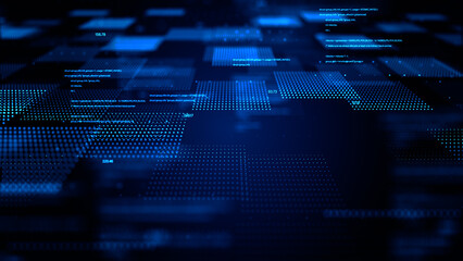 Abstract Digital Data Grid Background with Blue Dots and Futuristic Technology Pattern for Cybersecurity, Big Data, and AI Concepts. 3D rendering