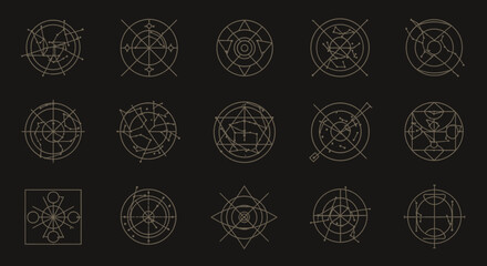 Mystical circular glyphs and arcane symbols collection for fantasy game design, occult rituals, and spiritual branding projects © ahmad