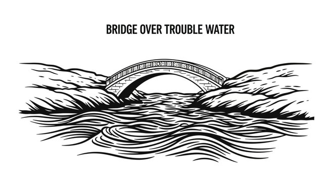 Symbolic bridge gracefully arches over turbulent waters representing overcoming challenges and finding a path forward with strength and resilience