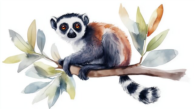 Andasibe-Mantadia NP. Andasibe-Mantadia NP hand drawn watercolor illustration on white background